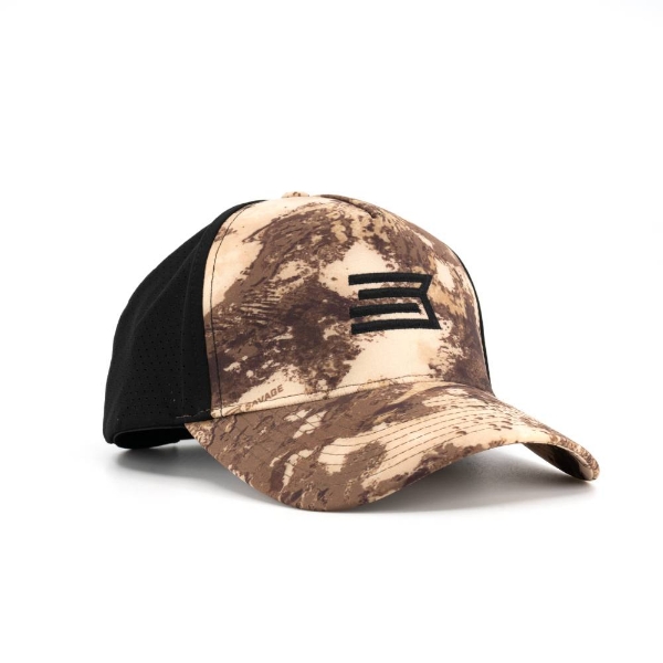 Brown Camo hat with savage logo