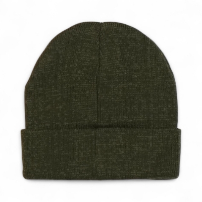 Leather Patch Beanie Green Beanie With brown leather patch that has savage logo on it
