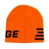 Blaze orange knit skull beanie with black Savage branding, back view