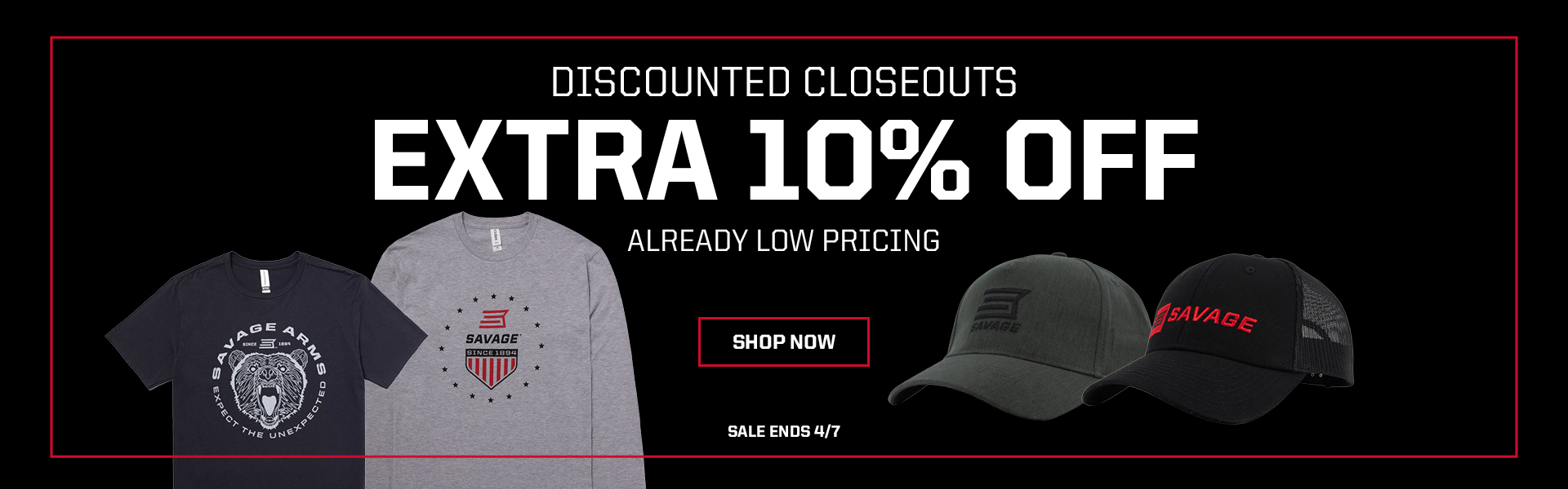 Extra 10% Off Closeouts through 4.7.26.